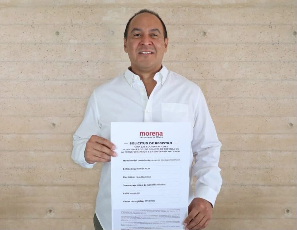 SE REGISTRA JUAN CARRILLO SOBERANIS PARA COMPETIR POR LA COORDINACIÓN MUNICIPAL DE DEFENSA DE LA TRANSFORMACIÓN Y SOBERANÍA EN ISLA MUJERES.